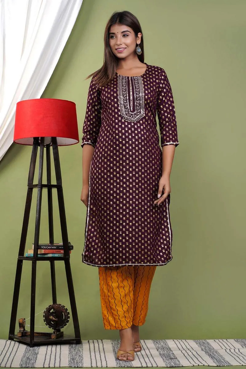 Rayon Printed Kurti with Pant Set for Women 