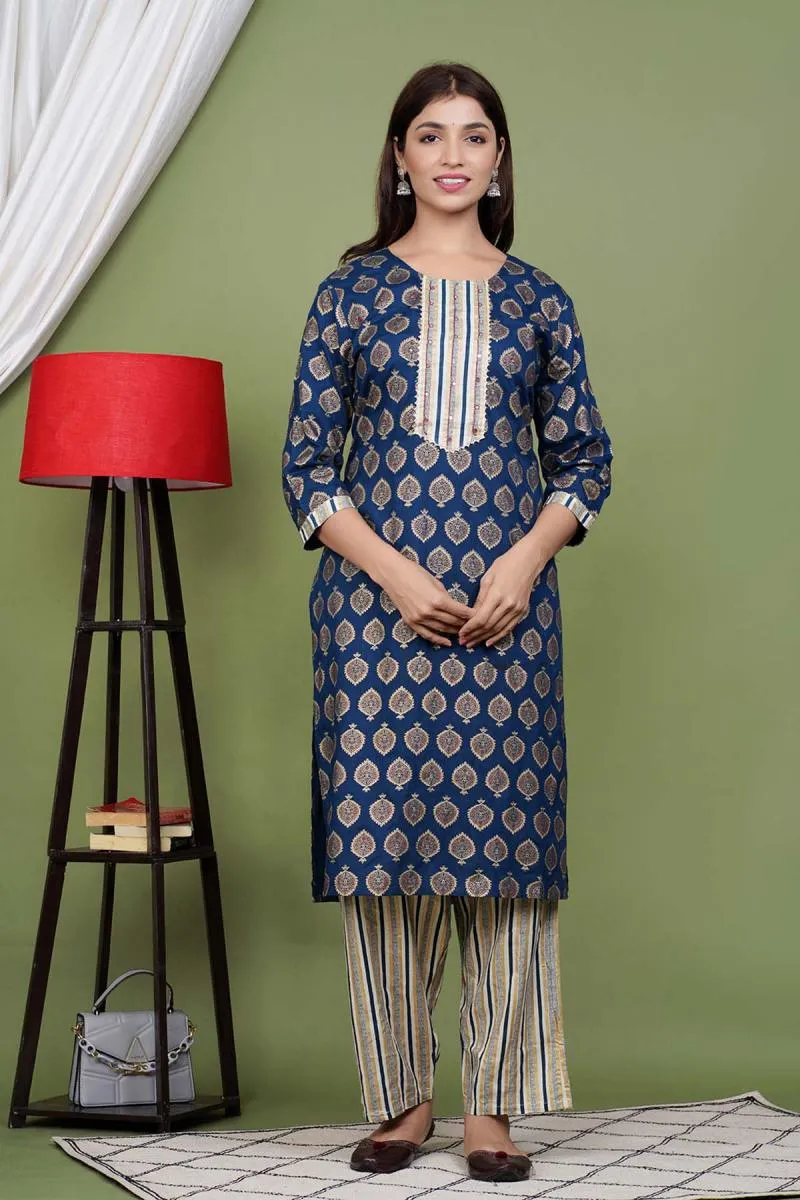 Rayon Printed Kurti with Pant Set for Women 