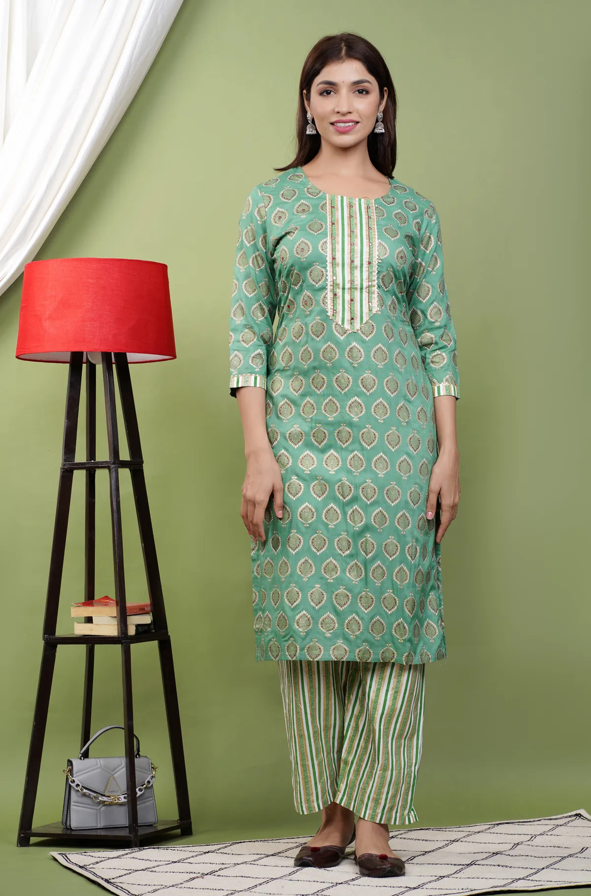 Rayon Printed Kurti with Pant Set for Women 