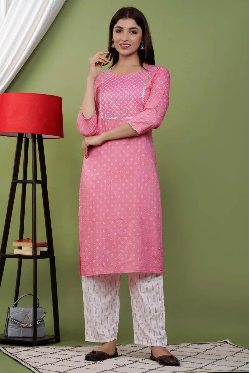 Rayon Printed Kurti with Pant Set for Women