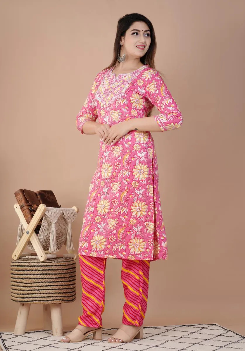 Rayon Floral Printed Kurti with Palazzo & Dupatta Set for Women