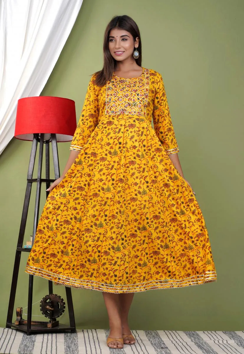 Cotton Rayon Embroidered Anarkali for Women