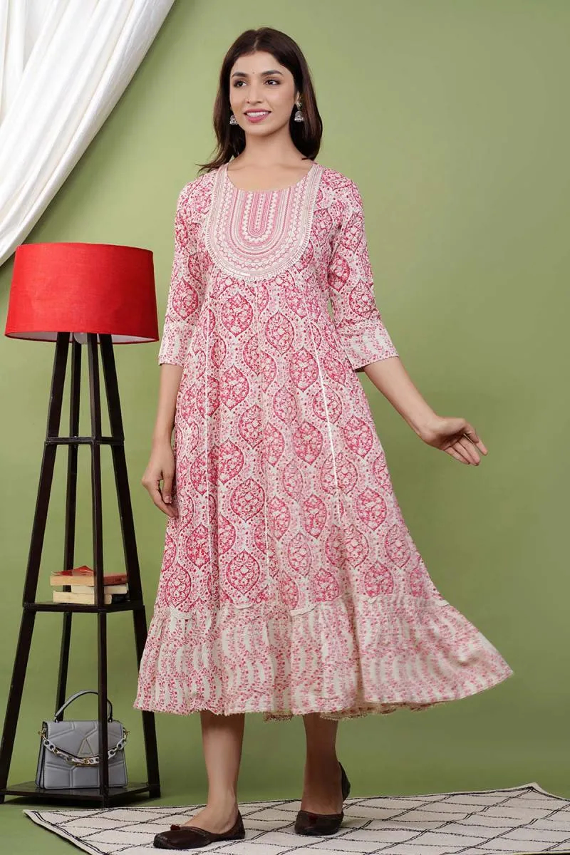 Cotton Rayon Embroidered Anarkali for Women