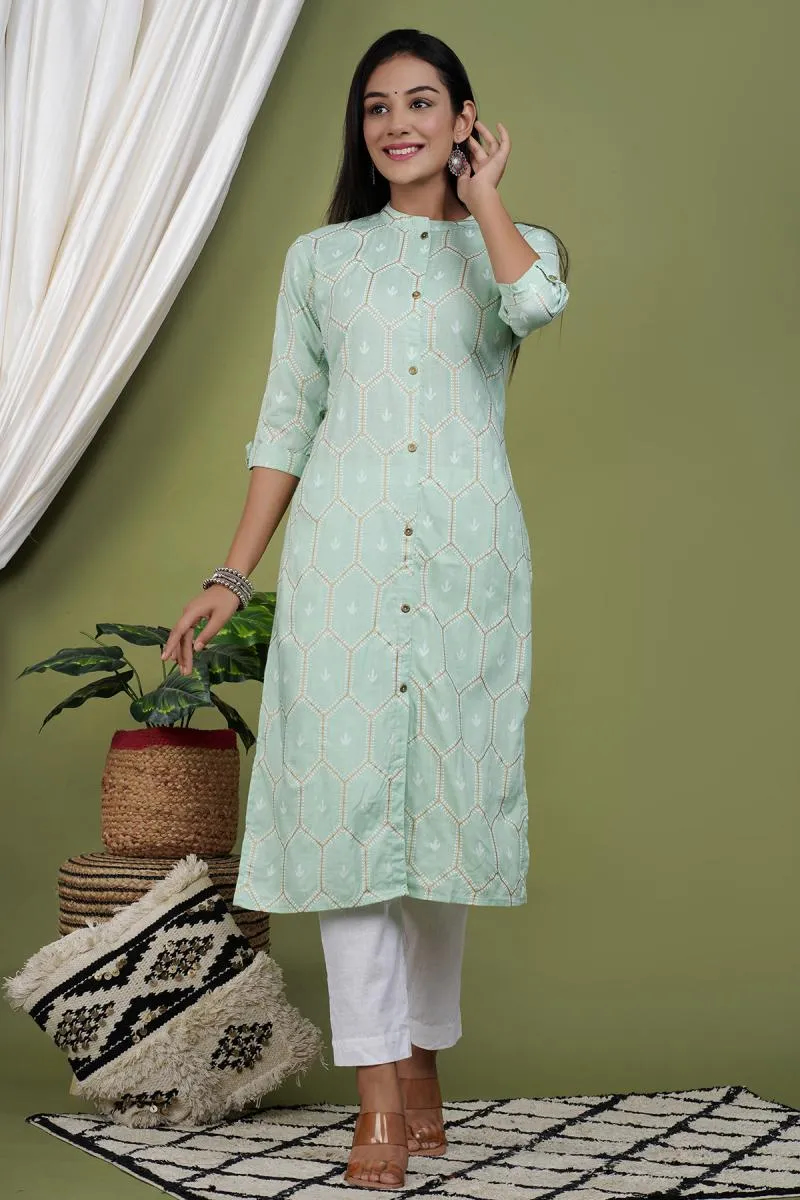 Rayon Geometric Printed Kurti for Women