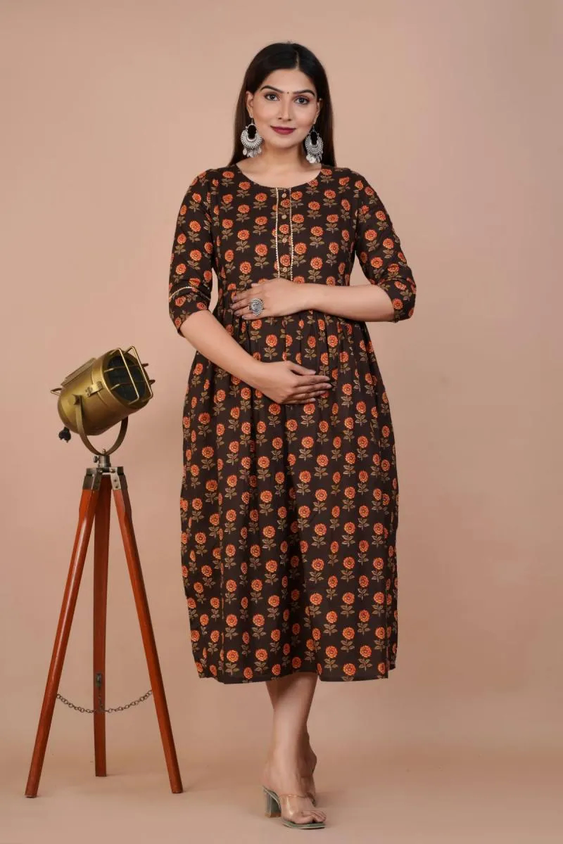 Cotton Floral Printed Anarkali Maternity Kurti for Women