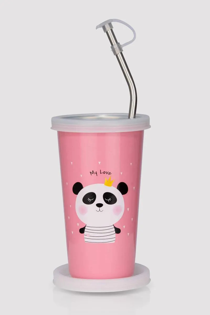 PddFalcon Stainless Steel Printed Tumbler With Straw - 370 ml	