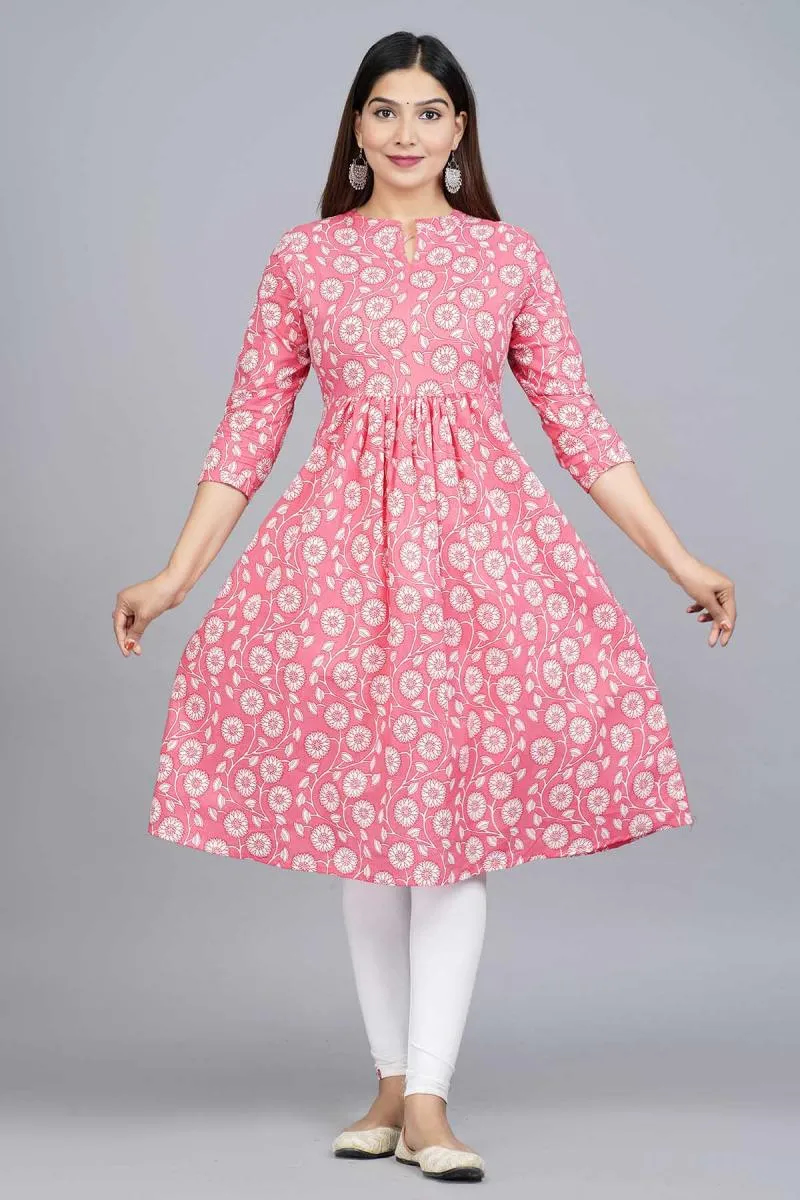 Cotton Floral Print Anarkali Kurti for Women
