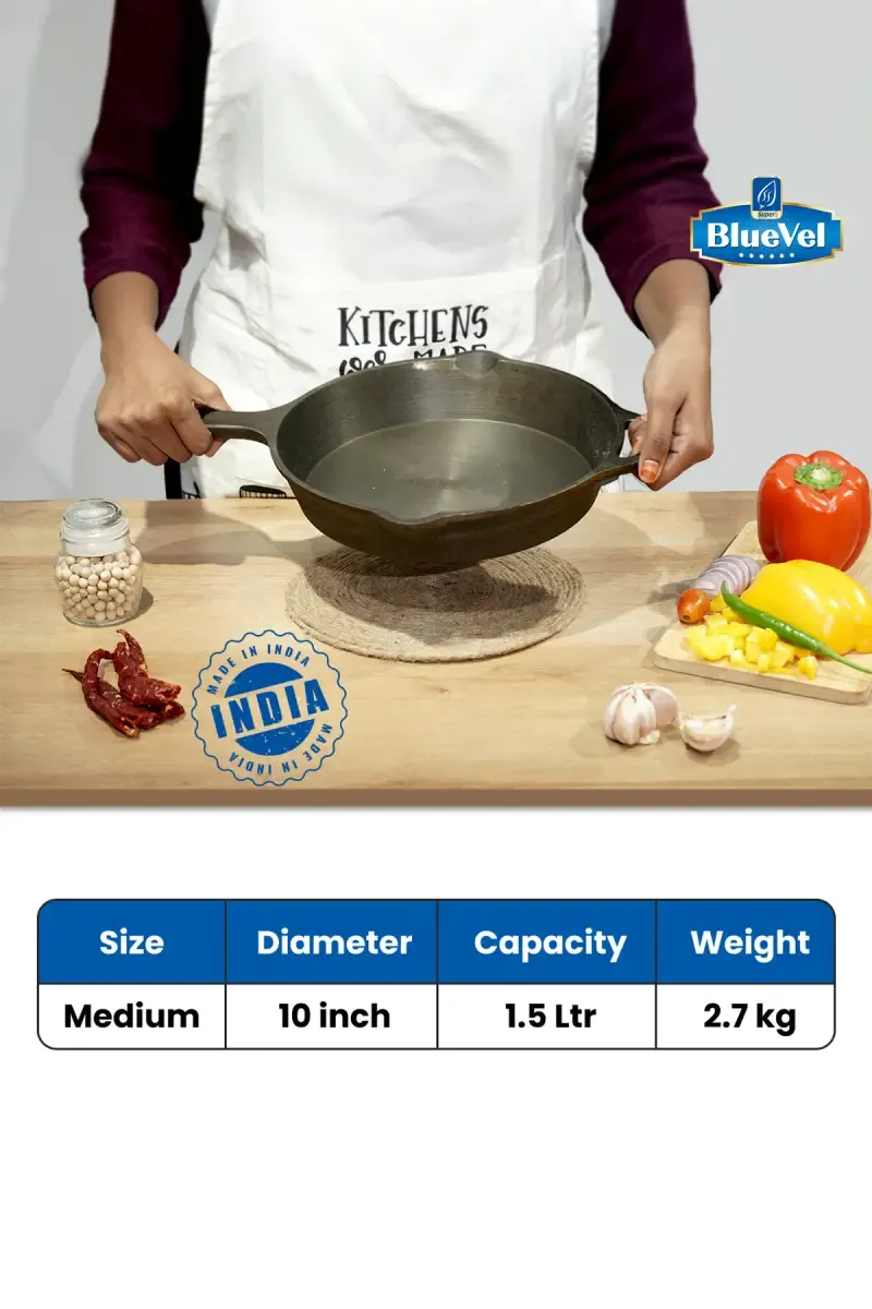Bluevel Cast Iron Frypan, Skillet Pan, Pre-Seasoned, Nonstick, 100% Pure,Toxin-Free, 10 Inch, 1.5L, 2.7kg