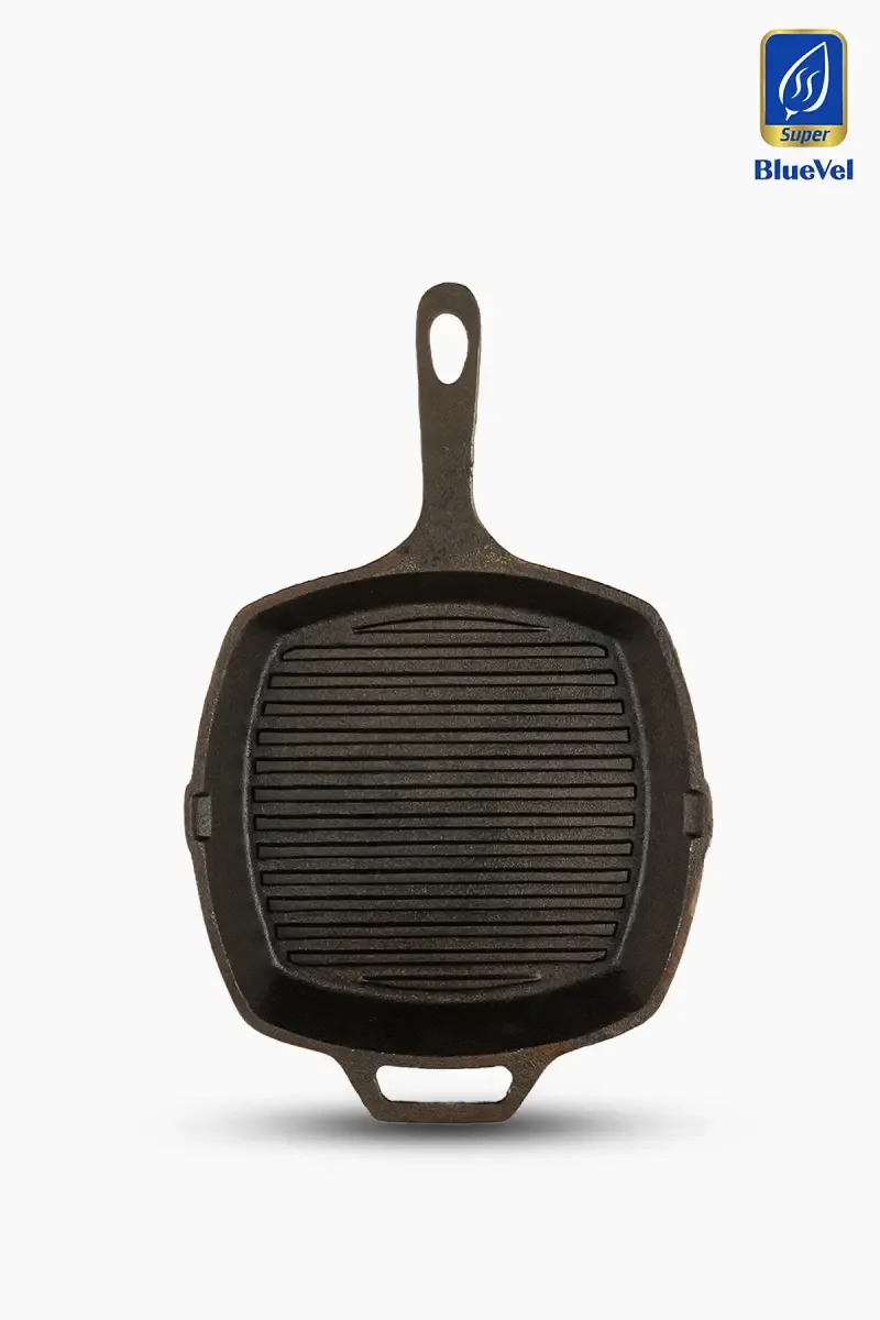 Bluevel Cast Iron Grill Pan, Pre-Seasoned, 100% Pure, Toxin-Free, Long Handle, Induction, 28cm, 3.1kg