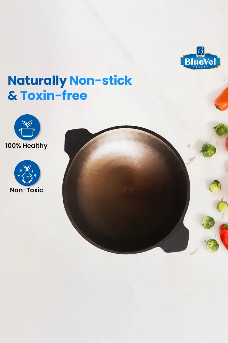 Bluevel Cast Iron Appam Pan/Appachatty, Pre-Seasoned, Nonstick, 100% Pure, Toxin-Free, 9 Inch, 300ml, 1.3kg