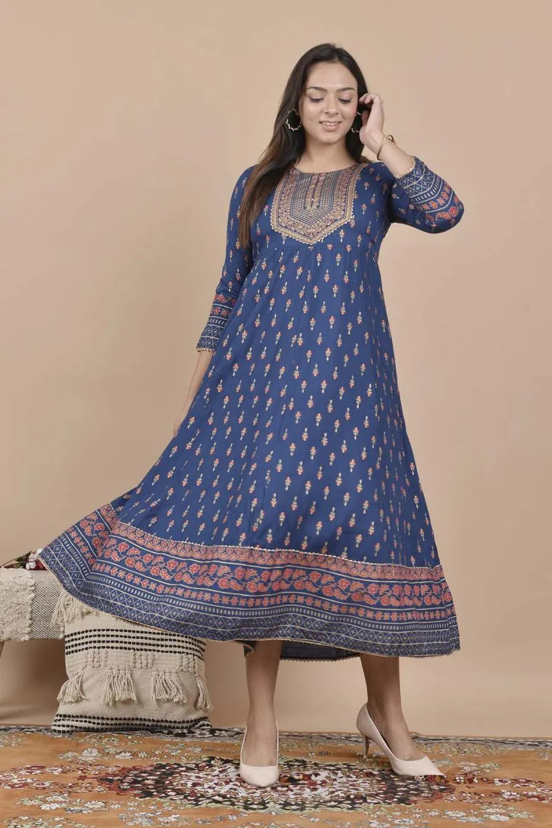 Rayon Printed Anarkali Kurti for Women