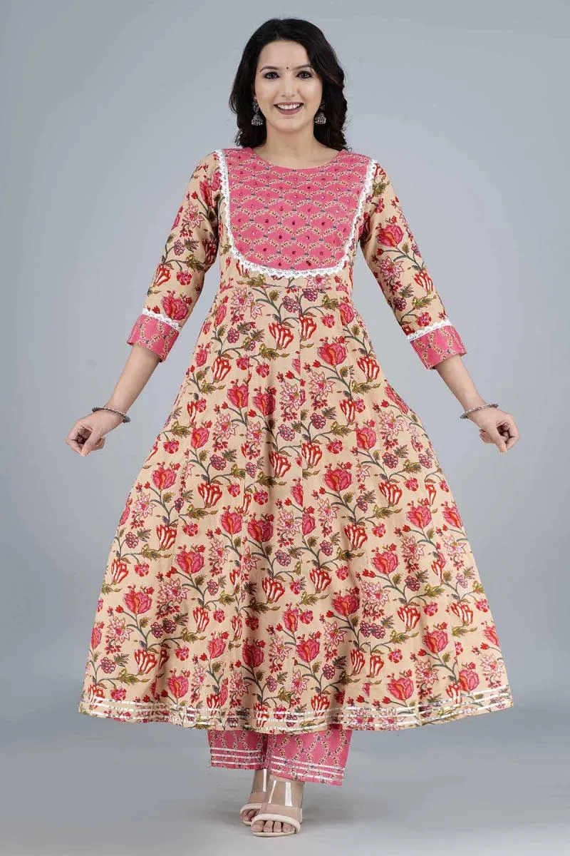 Cotton Embroidered Kurti with Palazzo Set for Women