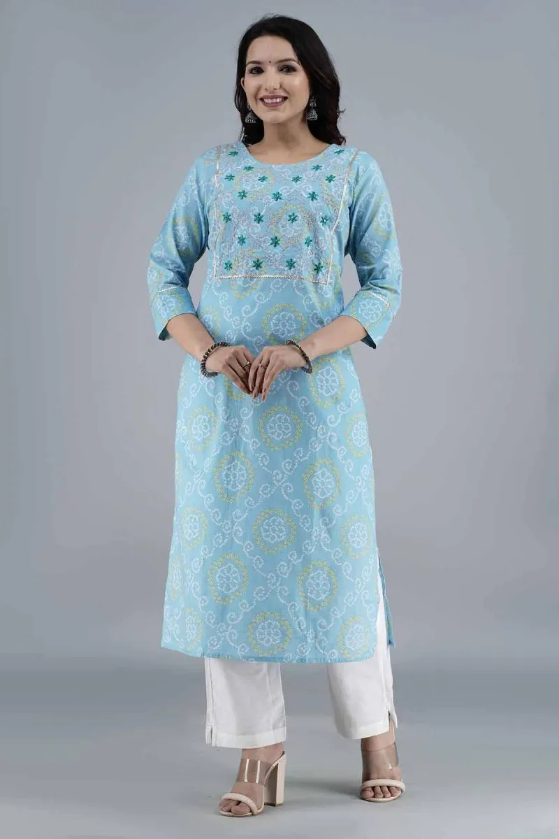 Cotton Embroidered Kurti with Palazzo Set for Women 