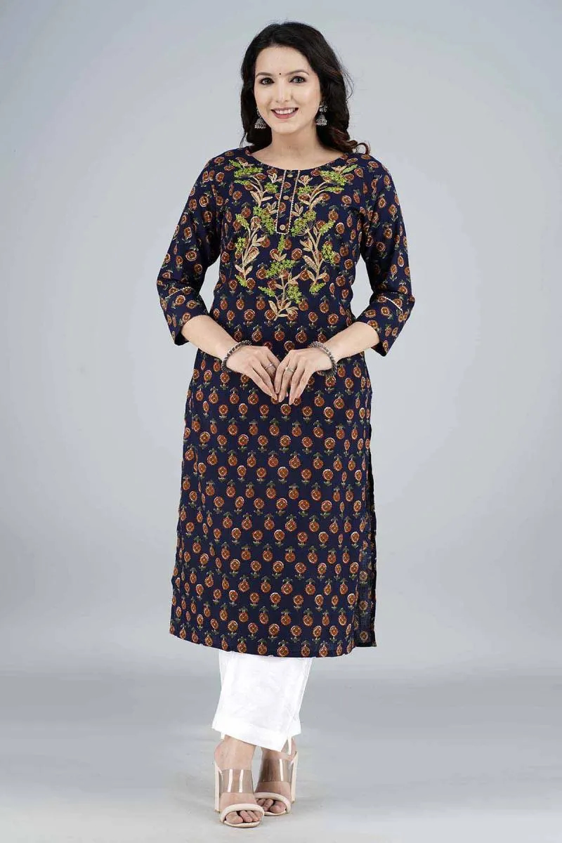 Cotton Embroidered Kurti with Palazzo Set for Women