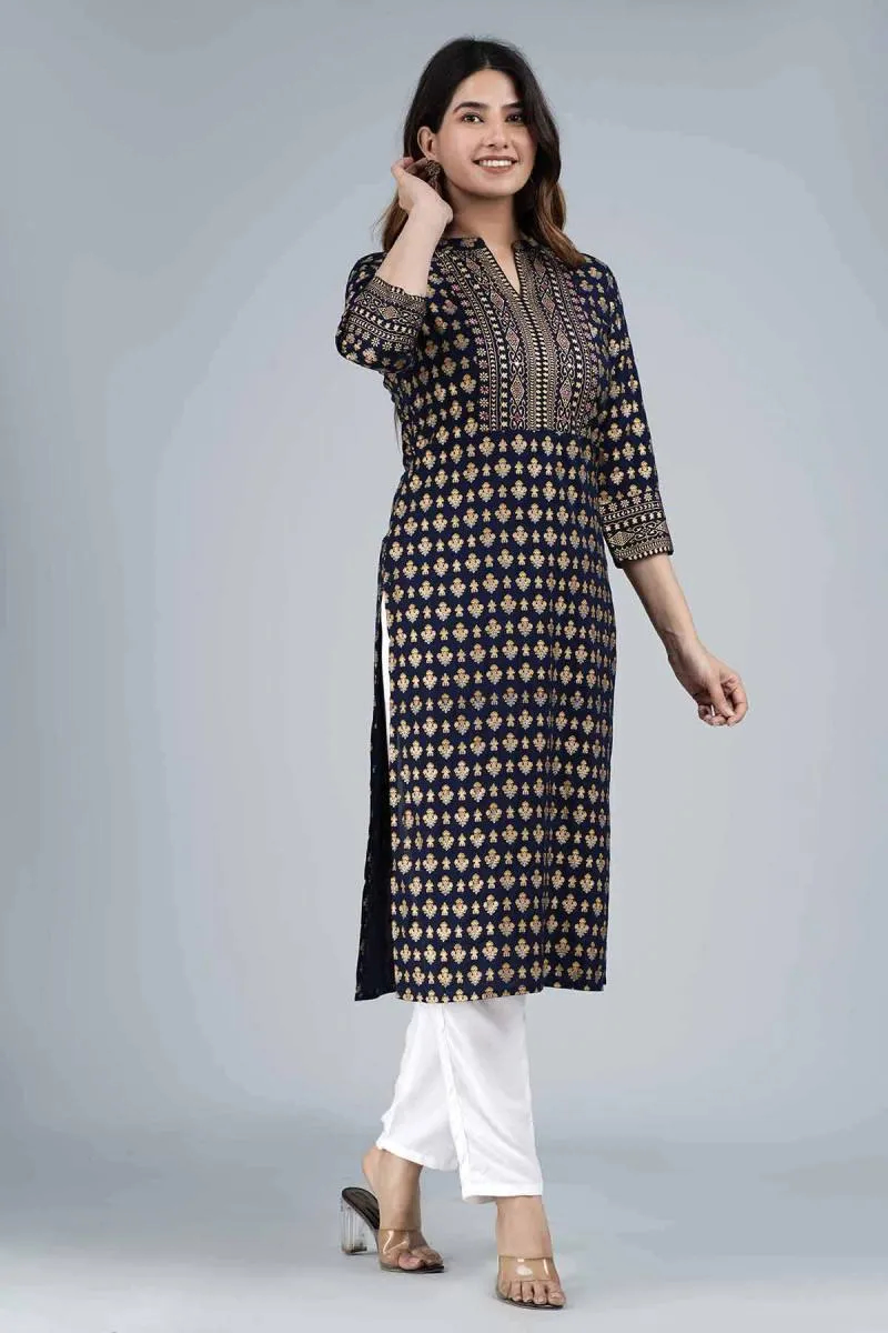 Rayon Gold Print Kurti for Women
