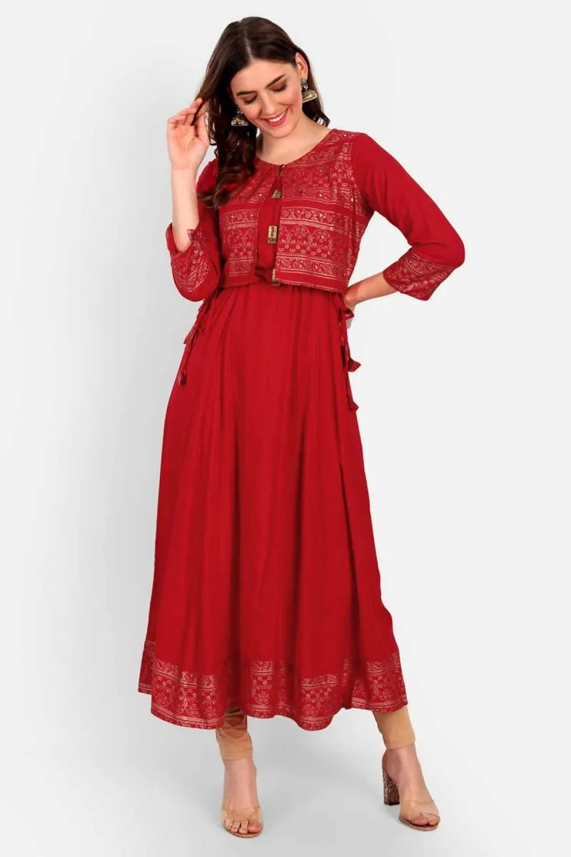 Rayon Printed Jacketed Anarkali Kurti for Women