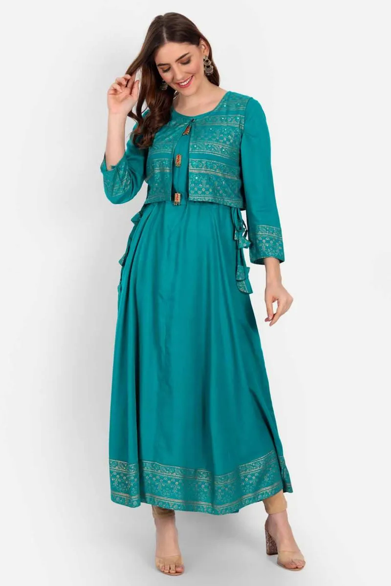 Rayon Printed Jacketed Anarkali Kurti for Women