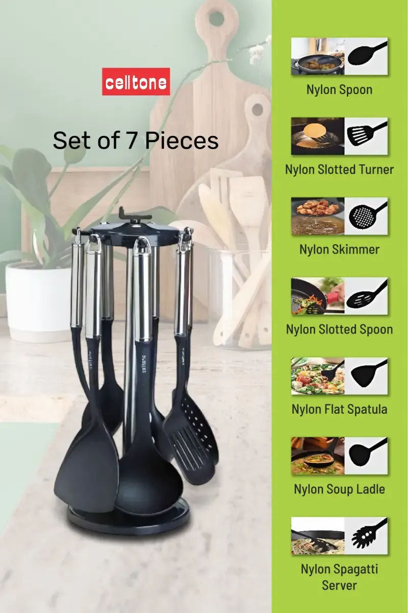 Cell Tone Nylon & Stainless Steel Ladles with Stand - 7 Pcs
