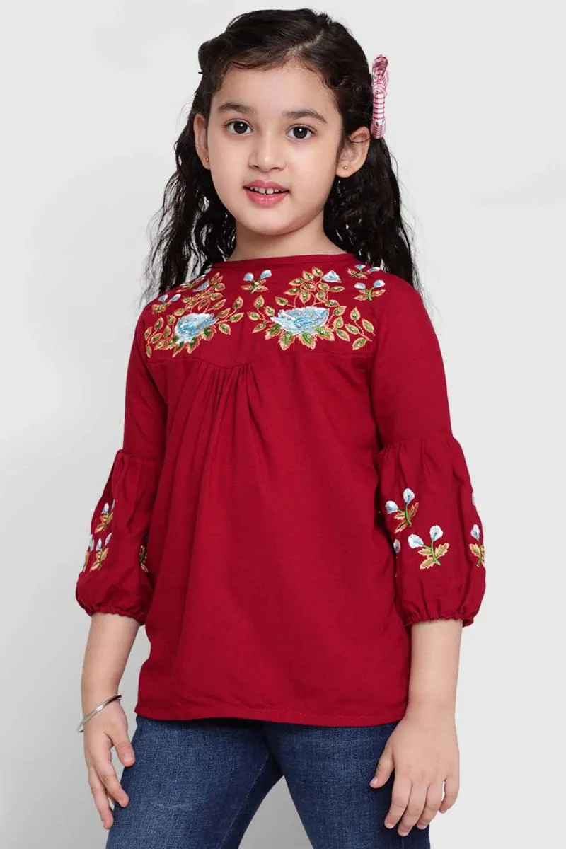 Girl's Viscose Rayon Embroidered Pattern Top (3 - 14 Yrs)