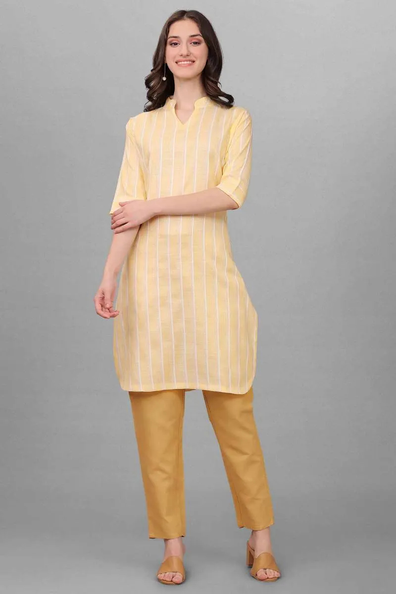 Cotton Linen Striped Kurti with Pant Set for Women