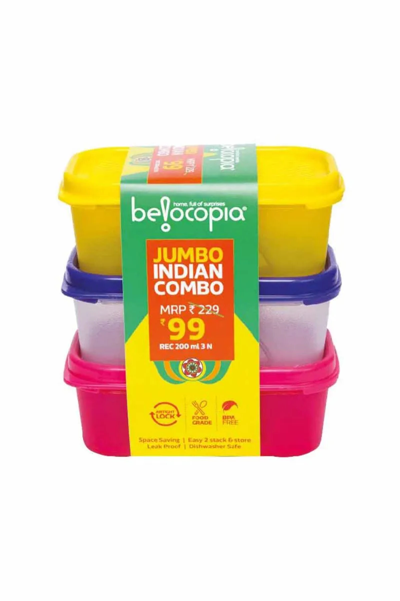 Belocopia Plastic Jumbo Indian Container Set - 200ml*3 (Each)