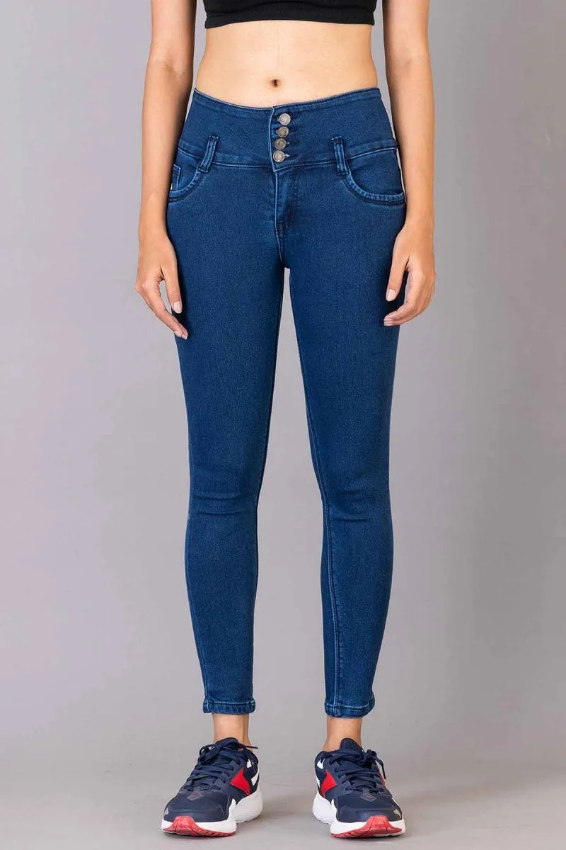 Cotton Lycra Solid Skinny Fit Jeans for Women