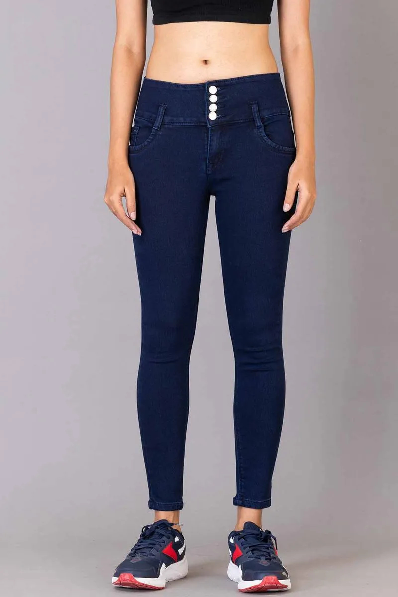 Cotton Lycra Solid Skinny Fit Jeans for Women