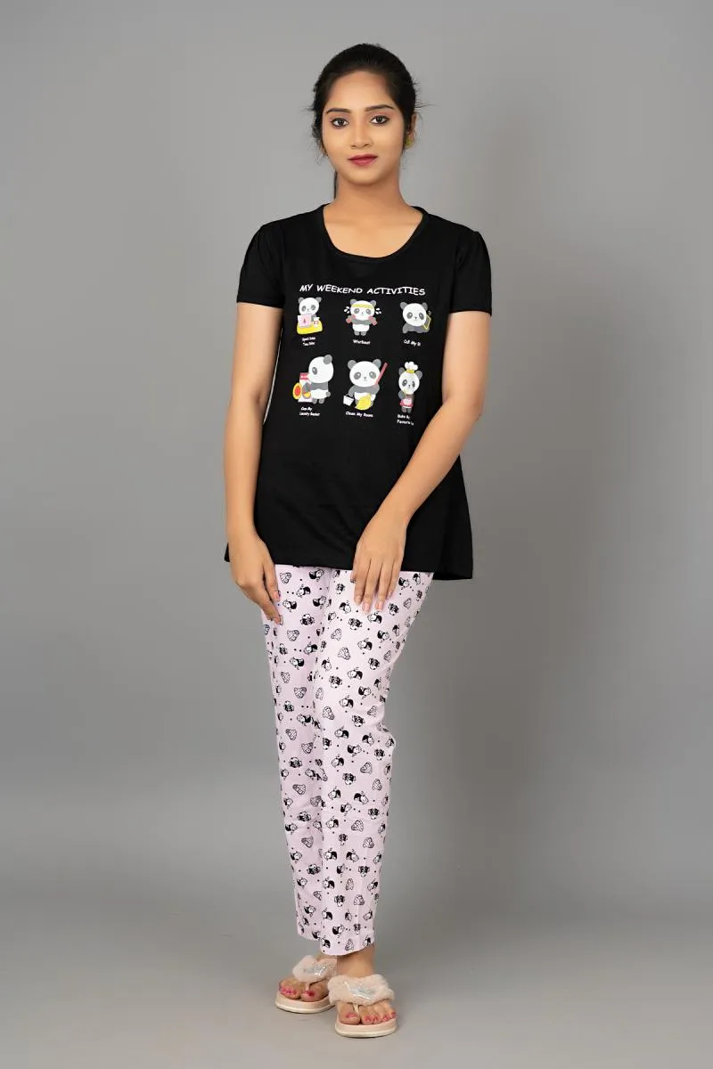 Cotton Printed Tops with Pyjama Set for Women