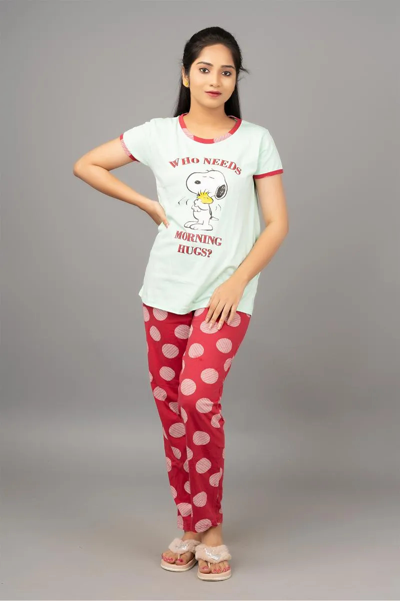 Cotton Printed Top With Pyjama Set for Women
