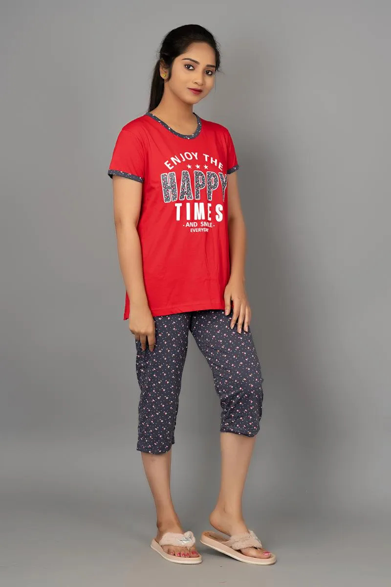Cotton Printed Top with Capri Set for Women