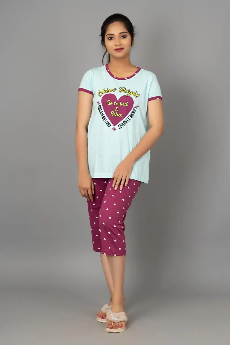 Cotton Printed Top with Capri Set for Women