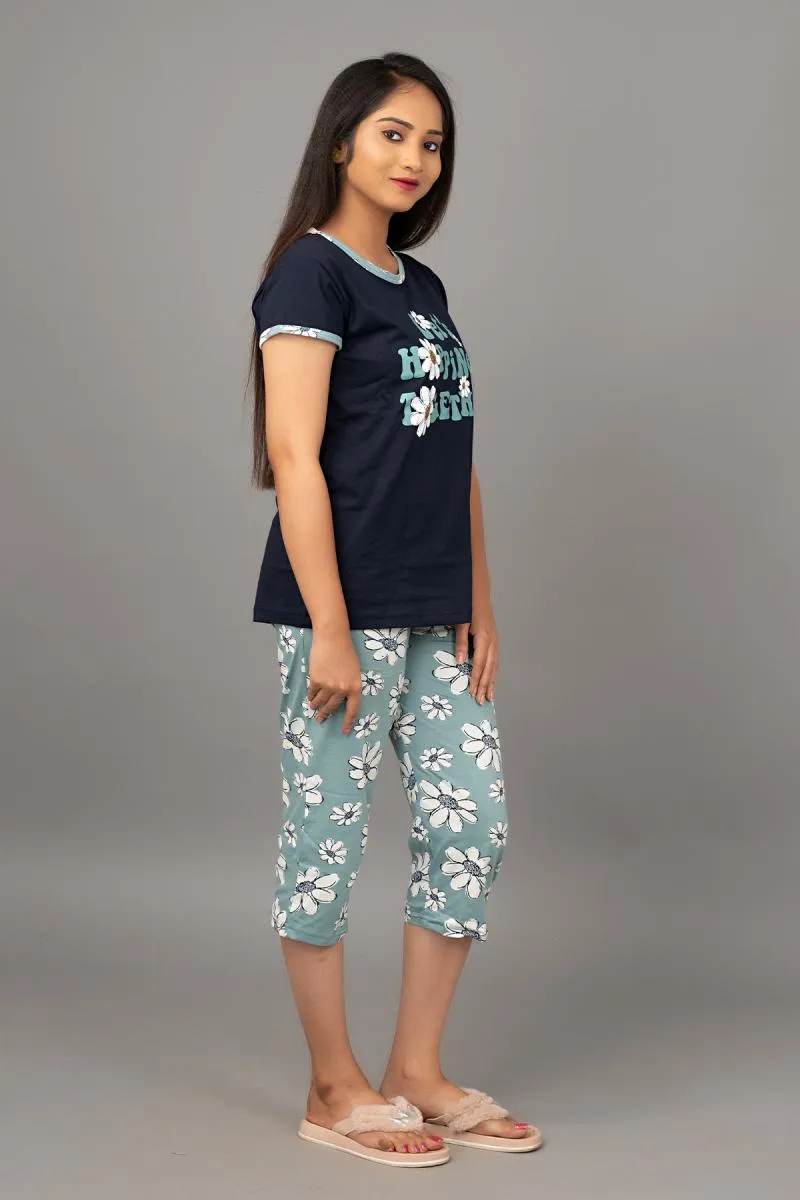 Cotton Printed Tops with Capri Set for Women