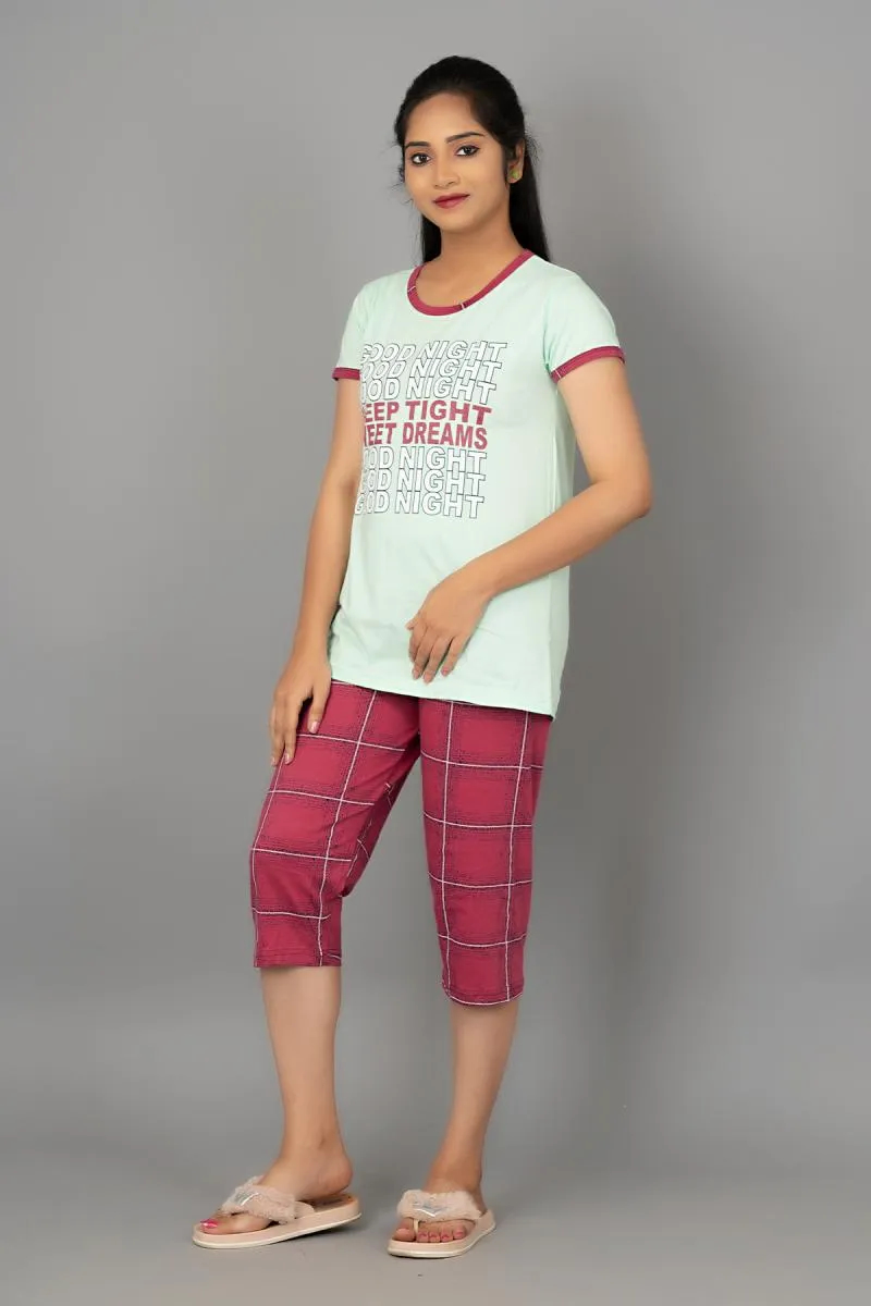 Cotton Printed Top with Capri Set for Women
