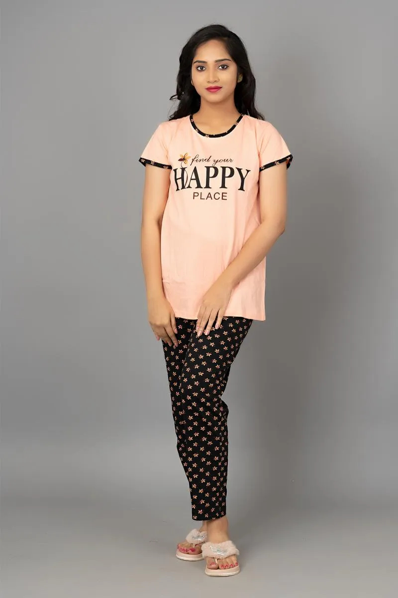 Cotton Printed Top with Pyjama Set for Women
