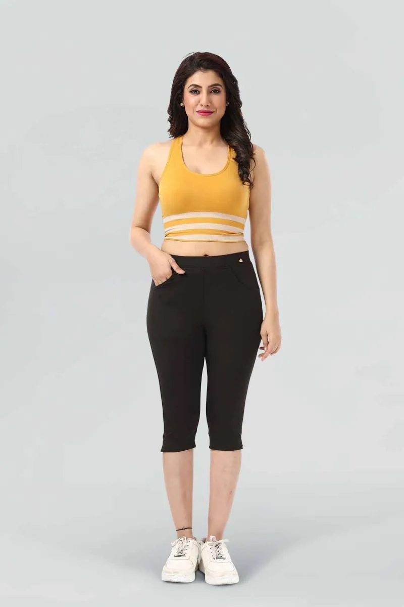 Polyester Solid Sports Capri for Women