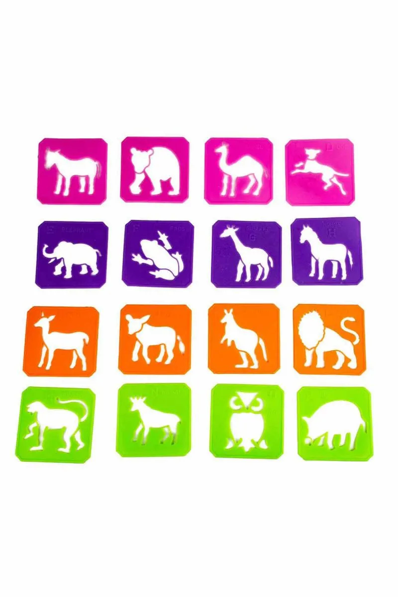 28 Educational Stencils with Pencil Color (Animals and Birds) 