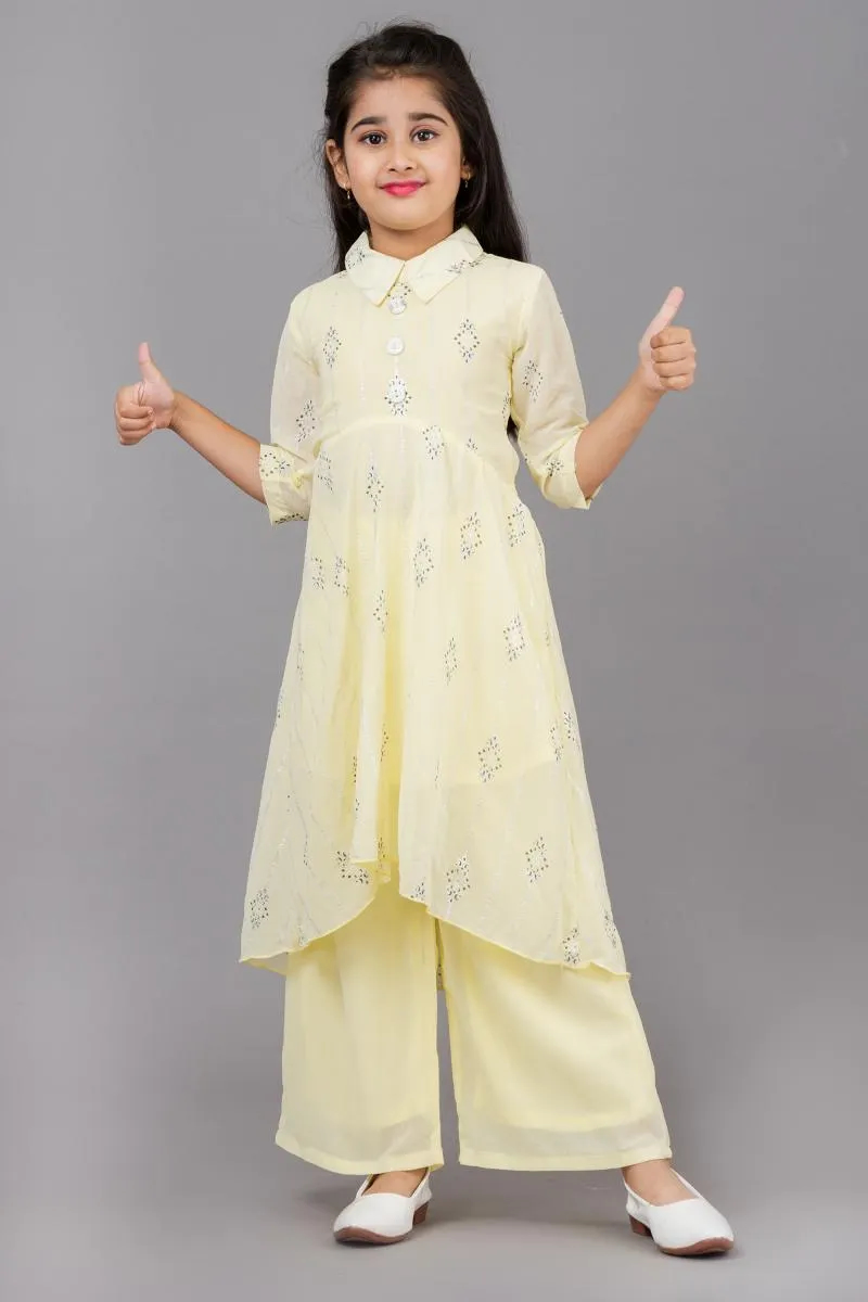 Girl's Georgette Printed Kurta with Palazzo Set (3 - 13 Yrs)