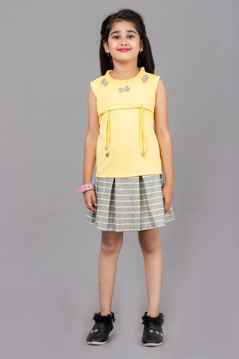 Girl's Polyester Solid Top with Striped Skirt (3 - 13 Yrs)