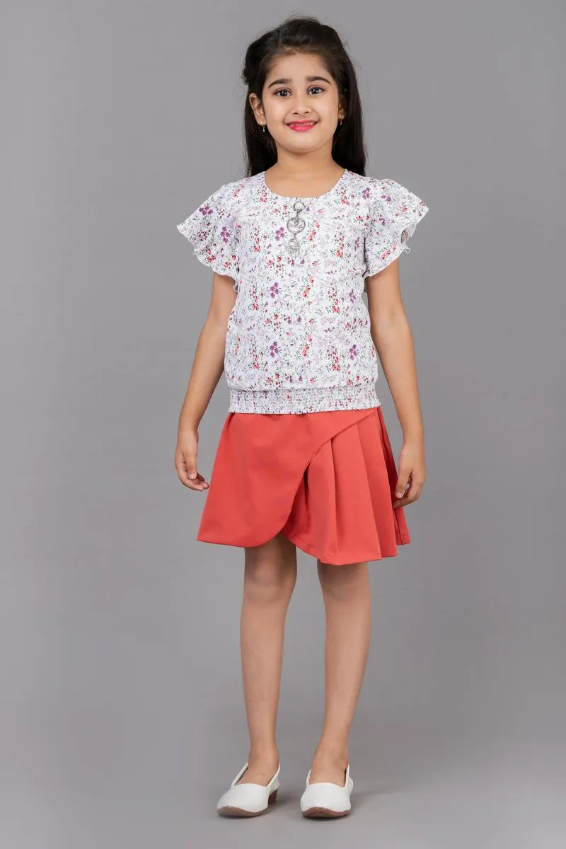 Girl's Polyester Printed Top with Skirt (4 - 9 Yrs)