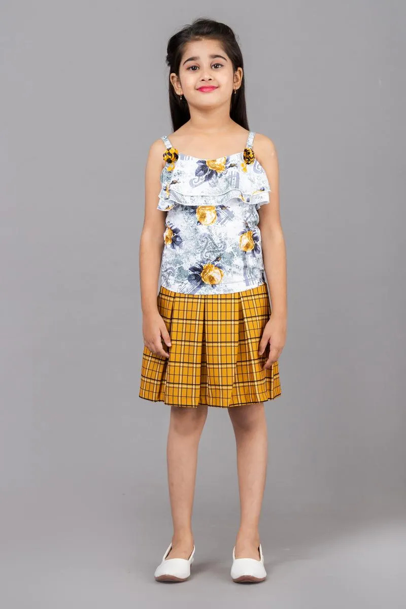 Girl's Polyester Printed Top with Skirt (3 - 12 Yrs)