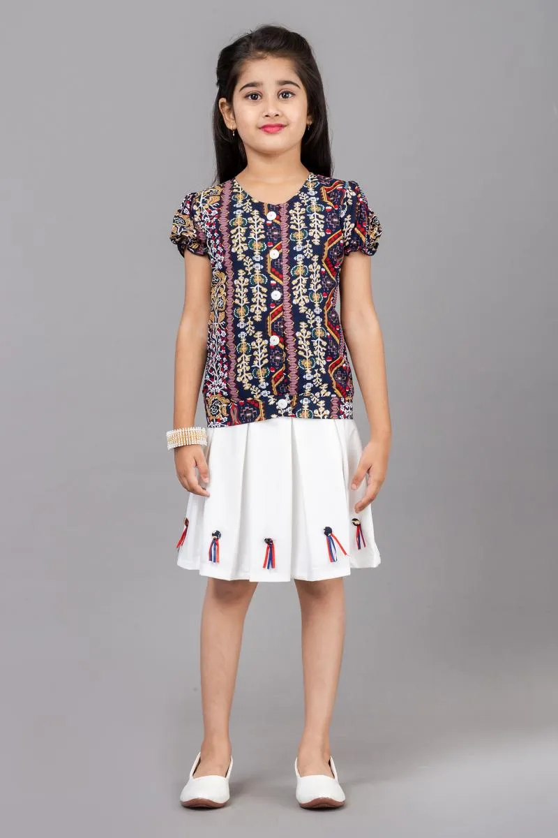 Girl's Georgette Printed Top with Skirt Set (3 - 13 Yrs)