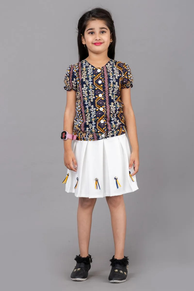 Girl's Georgette Printed Top with Skirt Set (3 - 13 Yrs)