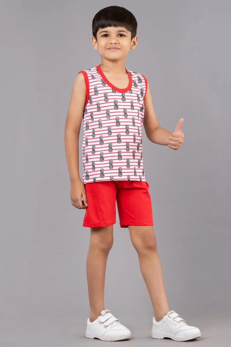 Boy's Cotton Printed T-shirt with Shorts Set (2-Pcs Set)