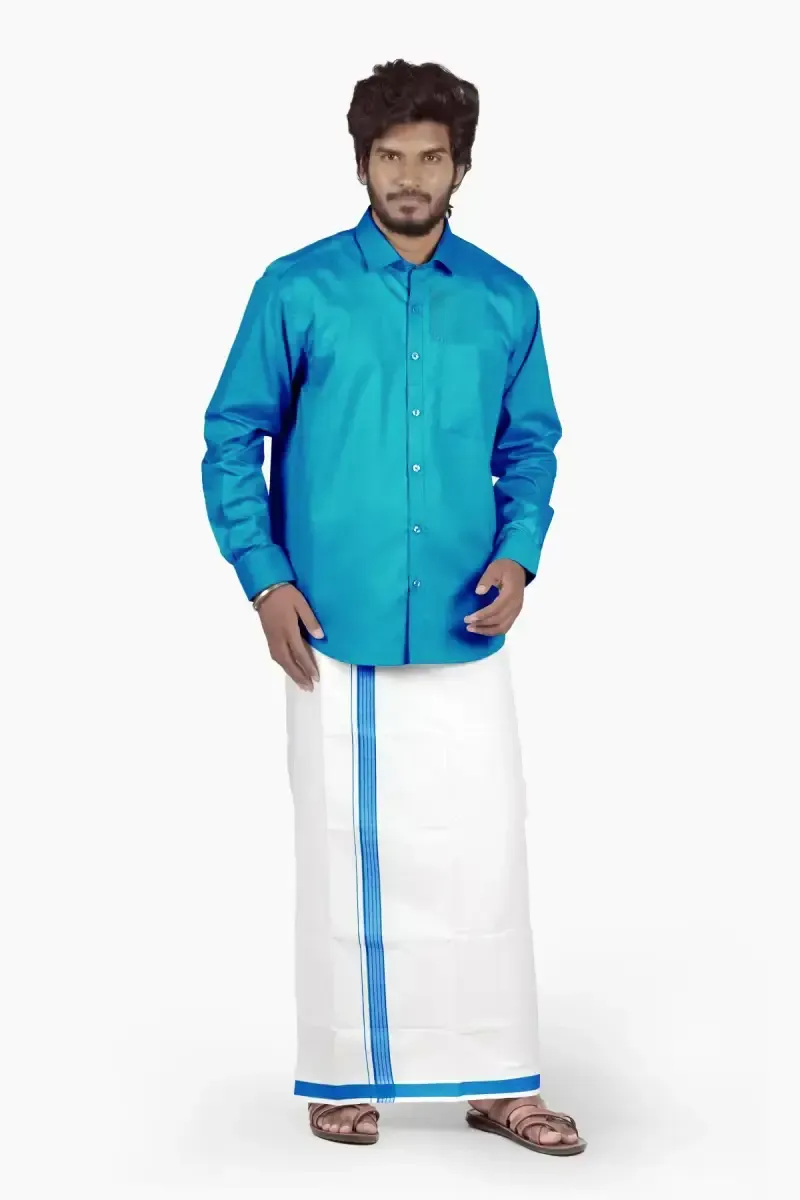 Men's Cotton Shirt with Dhoti Set (2-Pcs Set)