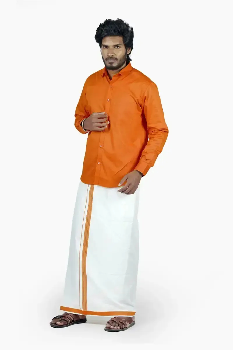 Men's Cotton Shirt with Dhoti Set (2-Pcs Set)