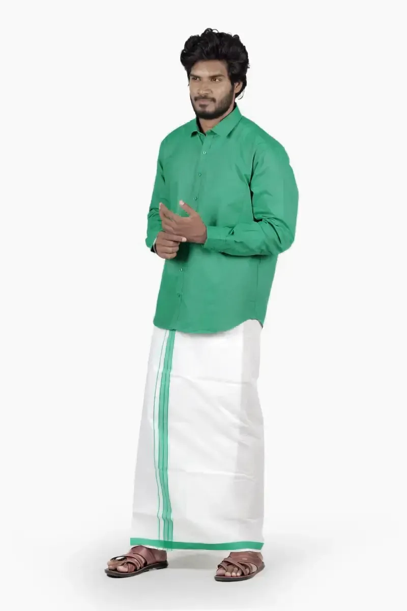 Men's Cotton Shirt with Dhoti Set (2-Pcs Set)