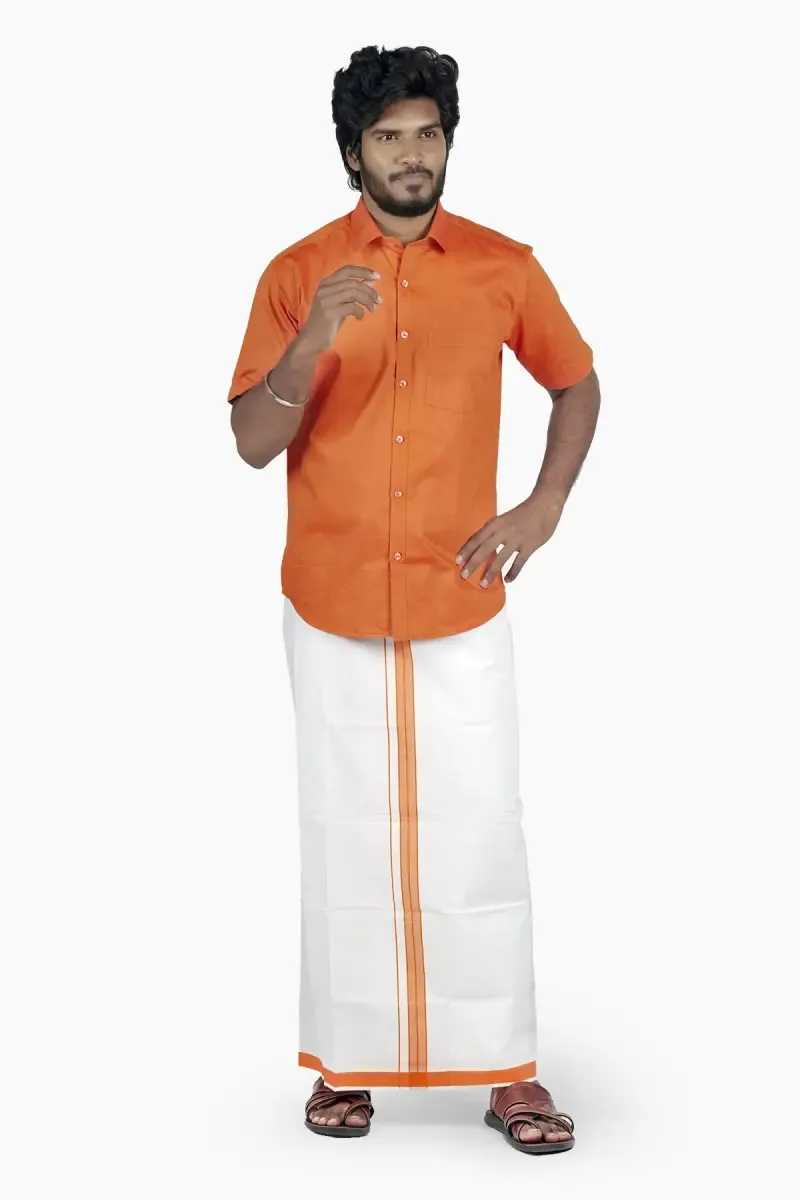 Cotton Shirt with Dhoti for Men (2-Pcs Set)