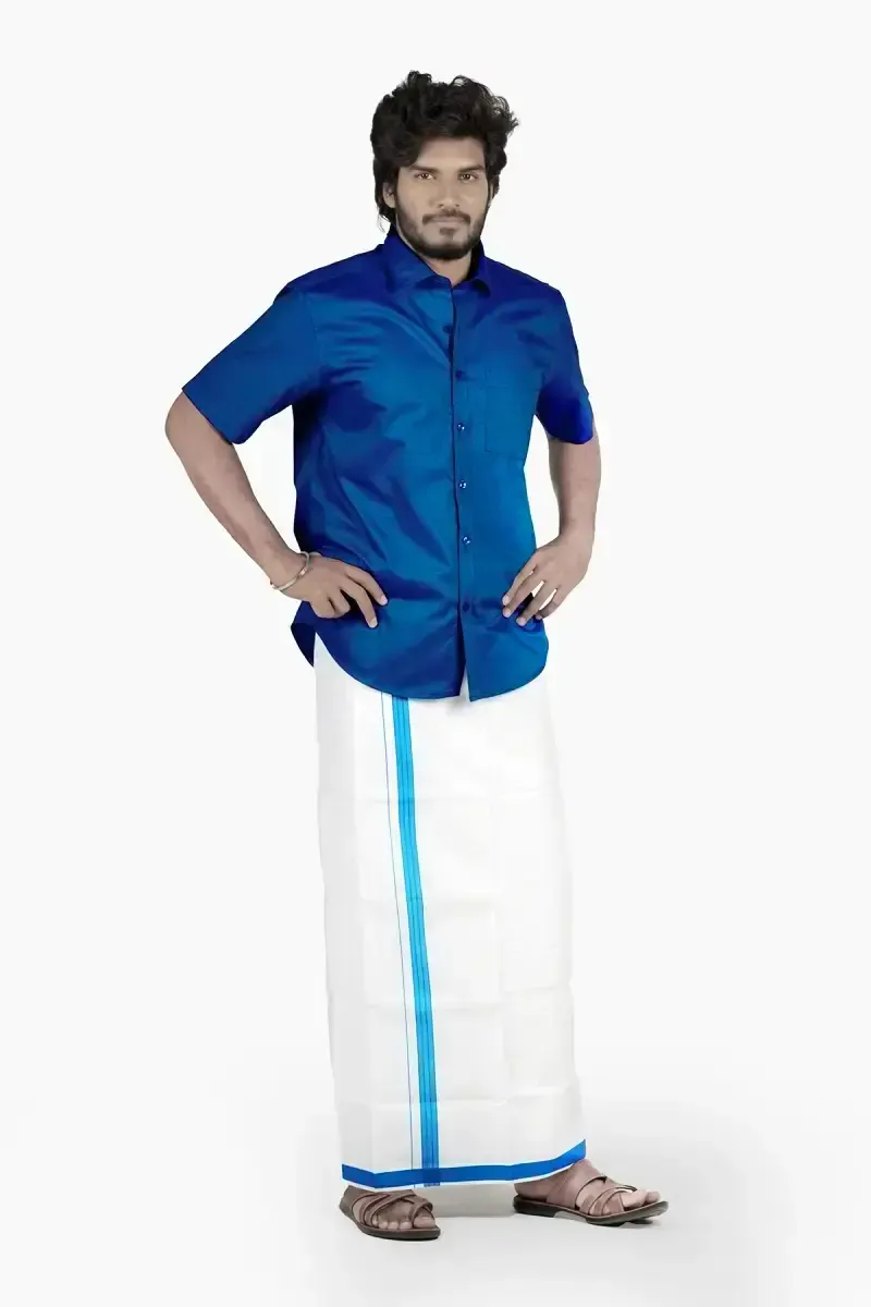 Cotton Shirt with Dhoti for Men (2-Pcs Set)