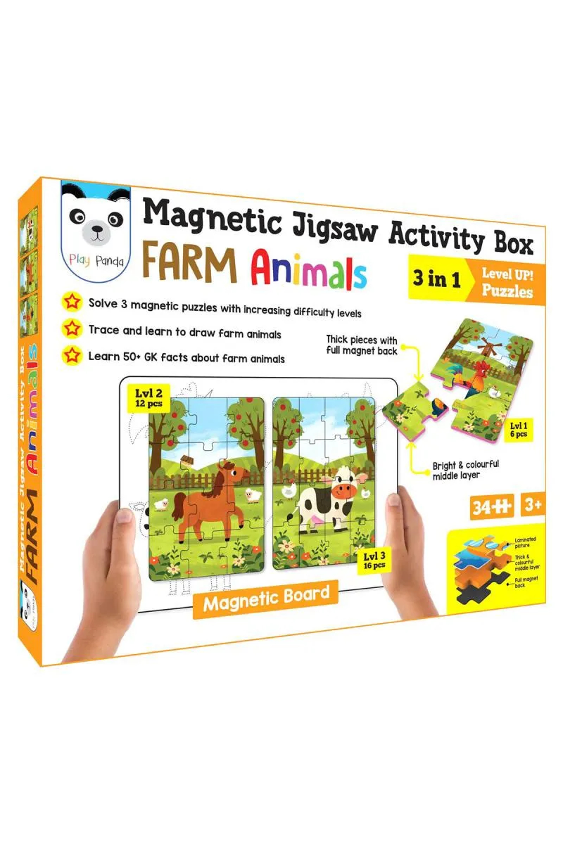 3 in 1 Farm Animals Jigsaw Magnetic Puzzles with Board 