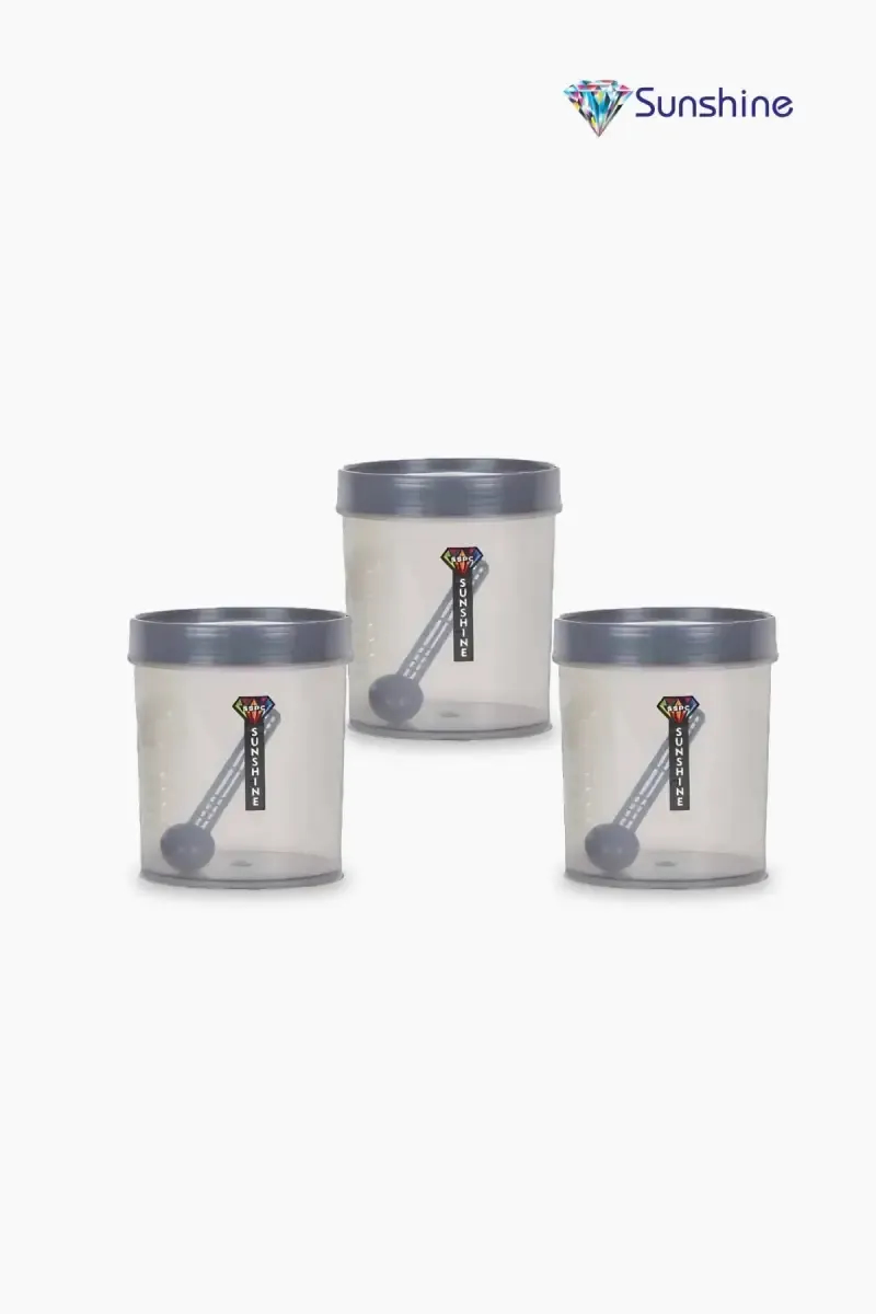 Plastic Storage Container with Spoon, 3 Pcs - 500ml Each (Sunshine)